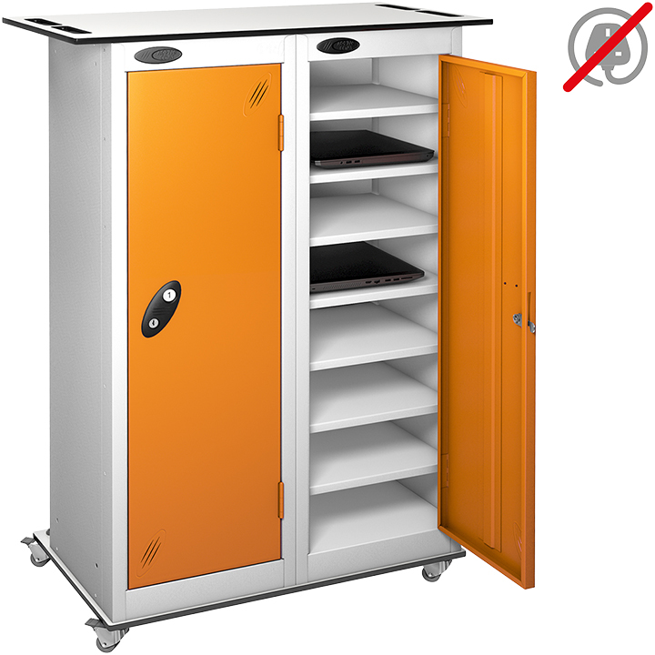 Computer Trolley Lock Probe LAPBOX Sixteen Bay Orange Laptop Trolley | Laptop Security | Safe
