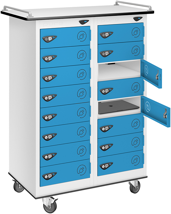 Computer Trolley Lock Pure Sixteen Door Cobalt Blue Laptop Charging Trolley | Safe.co.uk